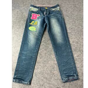 Lala Bobo Womens Embroidered Patches Straight Leg Light Wash Jeans Size 26